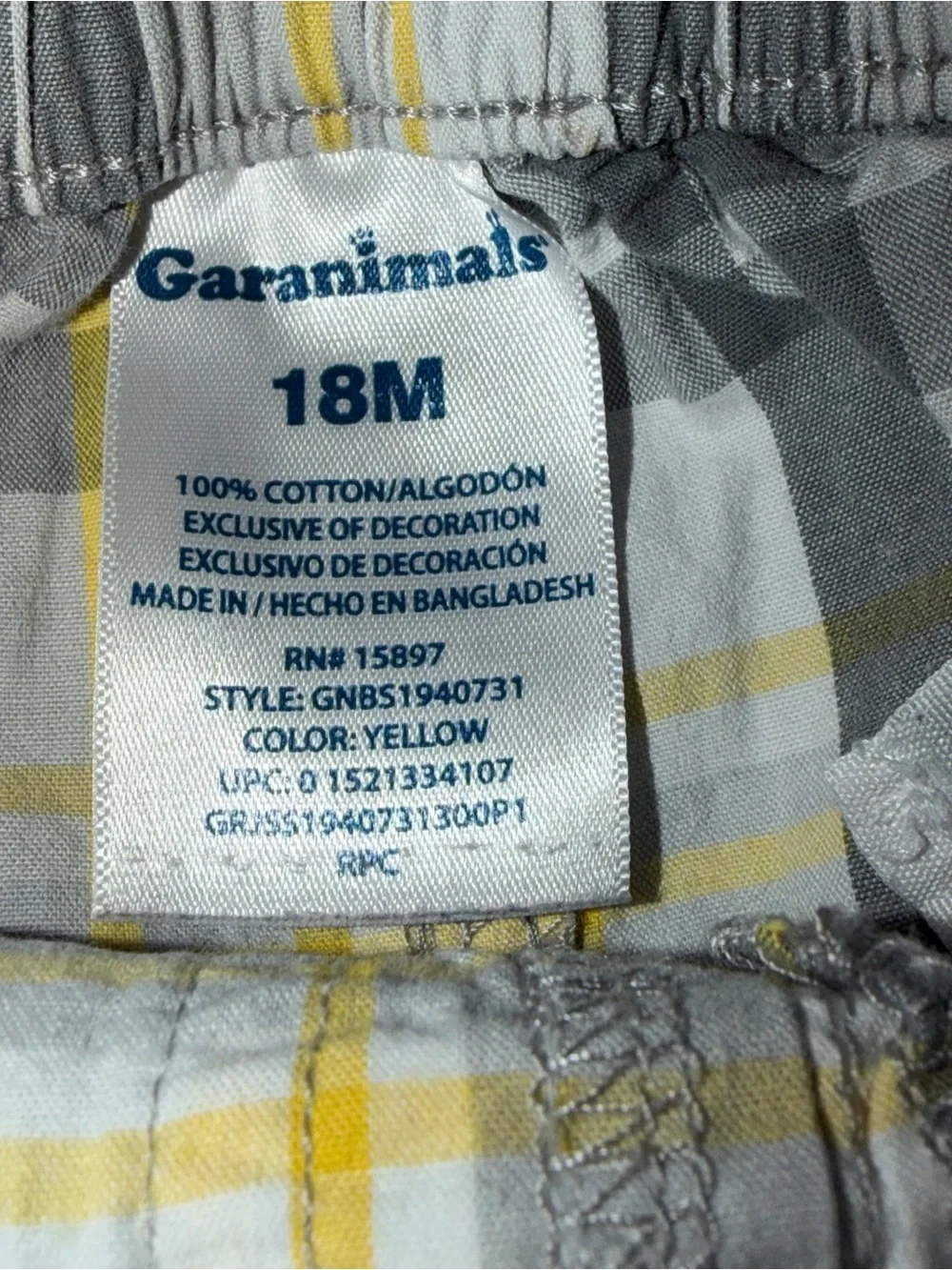 Boys girls toddler size 18 month shorts Gray and Yellow Plaid Shorts lot of 3